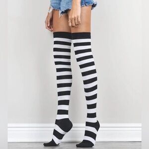 NWT. Over the knew Bold Black and White Striped Socks - Adult size